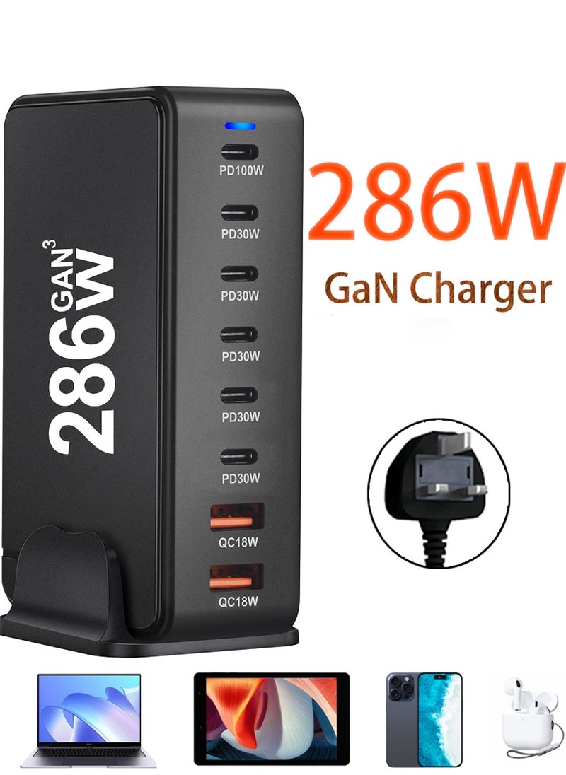 Luttec 286W GaN USB C Charger Station, 8 Port Type C Fast Charging Hub Block, Wall Charger Power Strip Adapter Plug 6 PD USB C 2 QC USB A - GaN Technology - Certified Laptop Charger for Macbook Air, Sumsung S23 iPhone 16,iPad, Galaxy, Honor and More -1.5m Power Cord  - Image 1