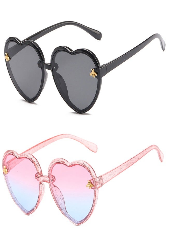 Heart-Shaped Sunglasses for Kids Stylish Bee Frame for Toddlers Ages 2-10 UV400 Protection, Colorful Gradient Lens Jelly Frame Sunglasses - Image 1