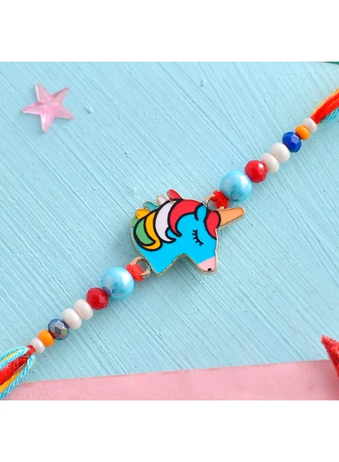 VOYLLA Unicorn Charm Colourful Threads Beaded Kid'S Rakhi