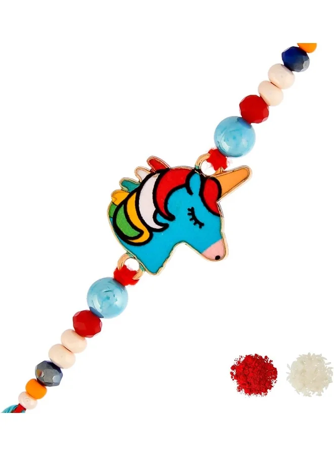 VOYLLA Unicorn Charm Colourful Threads Beaded Kid'S Rakhi