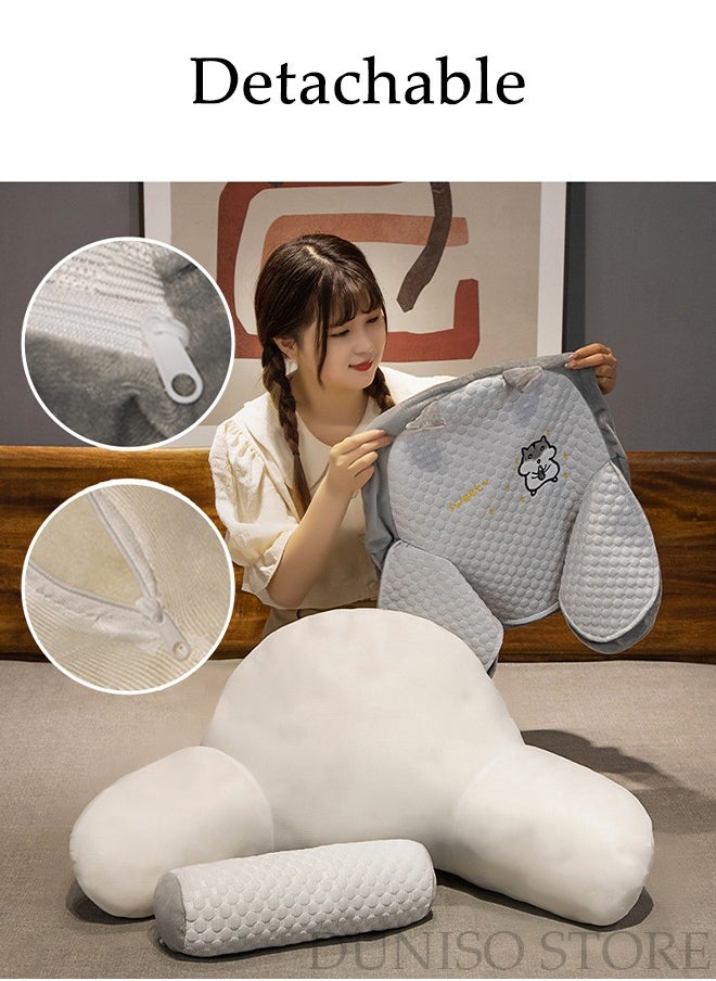 DUNISO - Husband Pillow Backrest with Arms Adult Reading Pillow Shredded Memory Foam, Ultra-Comfy Removable Microplush Cover and  Detachable Neck Roll Unmatched Support Bed Rest Sit Up Pillow - Image 1