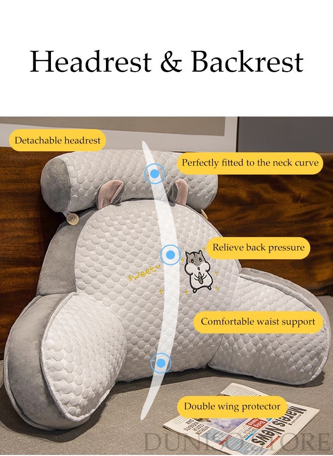 DUNISO - Husband Pillow Backrest with Arms Adult Reading Pillow Shredded Memory Foam, Ultra-Comfy Removable Microplush Cover and  Detachable Neck Roll Unmatched Support Bed Rest Sit Up Pillow - Image 1