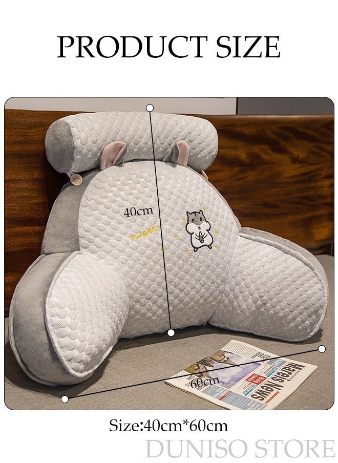 DUNISO - Husband Pillow Backrest with Arms Adult Reading Pillow Shredded Memory Foam, Ultra-Comfy Removable Microplush Cover and  Detachable Neck Roll Unmatched Support Bed Rest Sit Up Pillow - Image 1