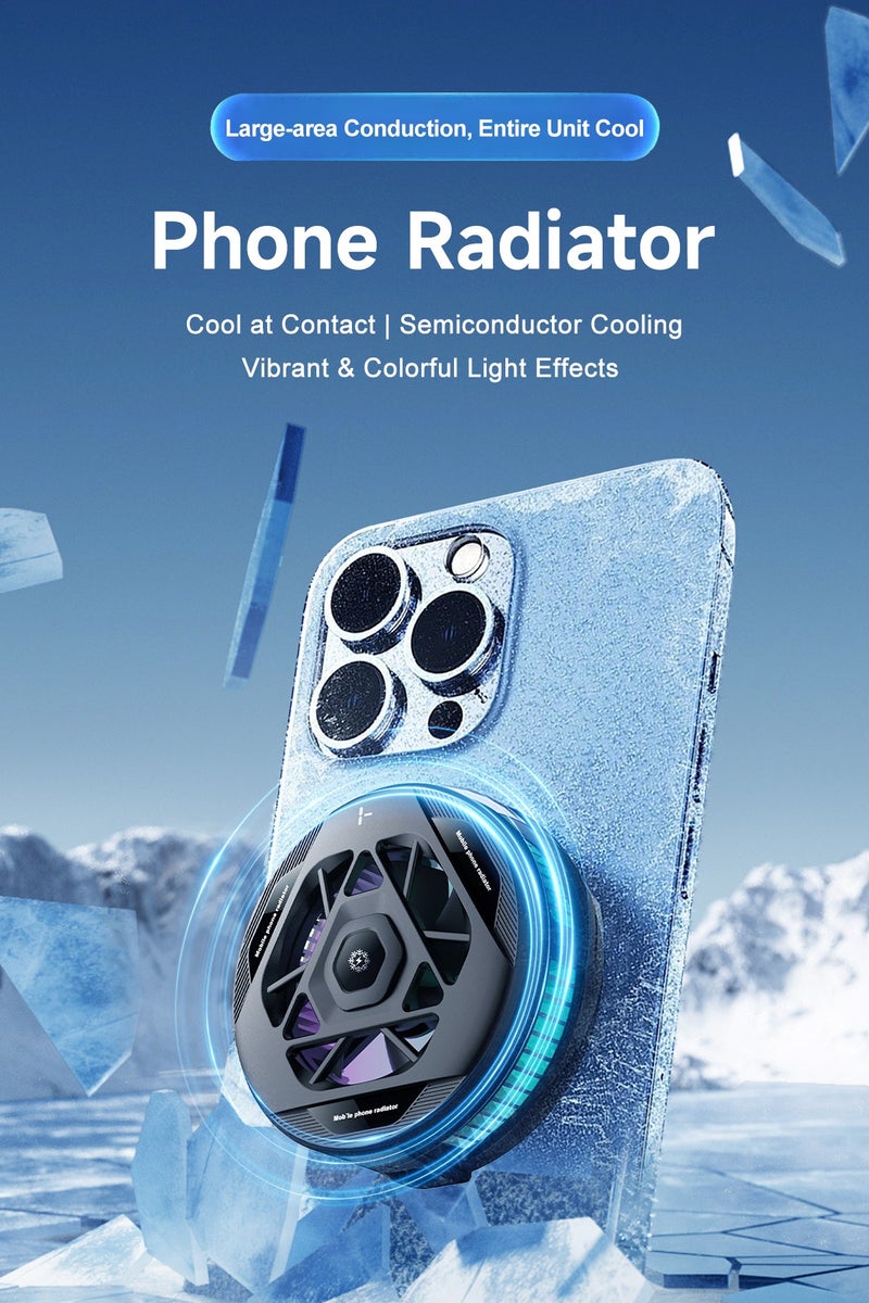 Mobile Phone Radiator, Mobile Phone Cooler for Playing Games, 3-speed Real-time Digital Display Temperature Adjustment, With Mobile Game Finger Mobile game finger sleeves Magnetic Back Clip Dual-purpose Mobile Phone Cooling Fan, Semiconductor Mobile Phone Radiator with RGB Light, Mini Mobile Phone Radiator Suitable for Mobile Phone Live Broadcast and Video Universal iPhone/Android Smartphone Only use the 5V-3A charging head to operate - Image 2