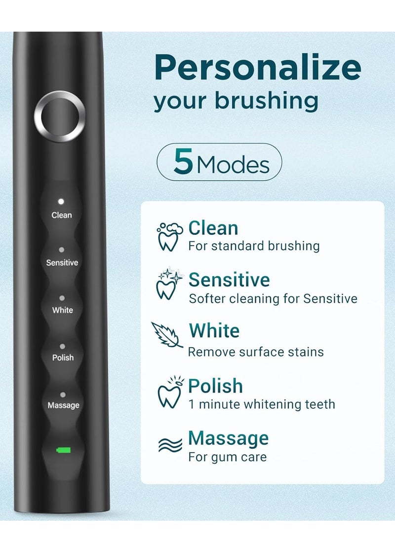 عام فرشاة أسنان كهربائية للبالغين مع 8 رؤوس للفرشاة، فرشاة أسنان سونيك قابلة لإعادة الشحن مع حامل وحقيبة سفر، شحن لمدة ساعتين ونصف لمدة 120 يومًا - Image 3