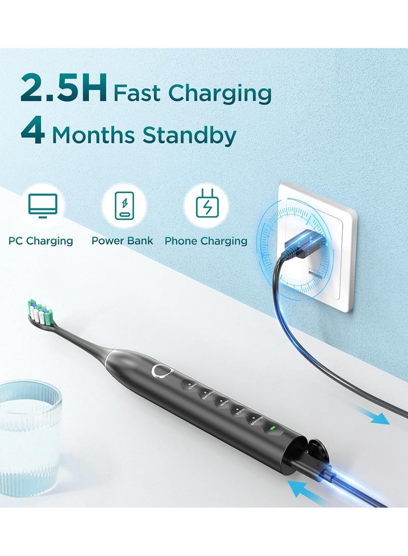 عام فرشاة أسنان كهربائية للبالغين مع 8 رؤوس للفرشاة، فرشاة أسنان سونيك قابلة لإعادة الشحن مع حامل وحقيبة سفر، شحن لمدة ساعتين ونصف لمدة 120 يومًا - Image 4