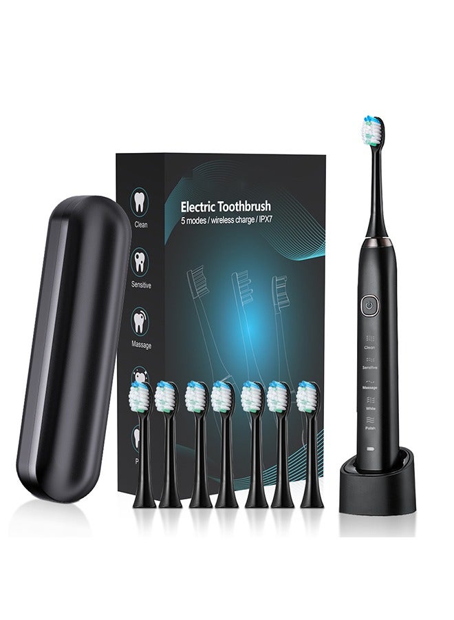 عام فرشاة أسنان كهربائية للبالغين مع 8 رؤوس للفرشاة، فرشاة أسنان سونيك قابلة لإعادة الشحن مع حامل وحقيبة سفر، شحن لمدة ساعتين ونصف لمدة 120 يومًا - Image 1
