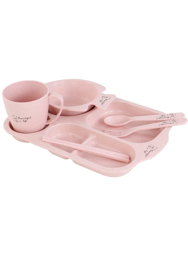 Wheat Straw Split Plate Canteen Restaurant Student Cartoon Childrens Dinner Plate Large Capacity Thickened Anti-fall Eating PlateNordic Pink Six-piece Set Nordic Pink Six-piece Set