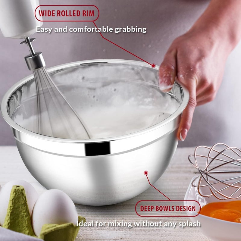 E-far طقم وعاء خلط من الفولاذ المقاوم للصدأ E-far مع أغطية - Image 5