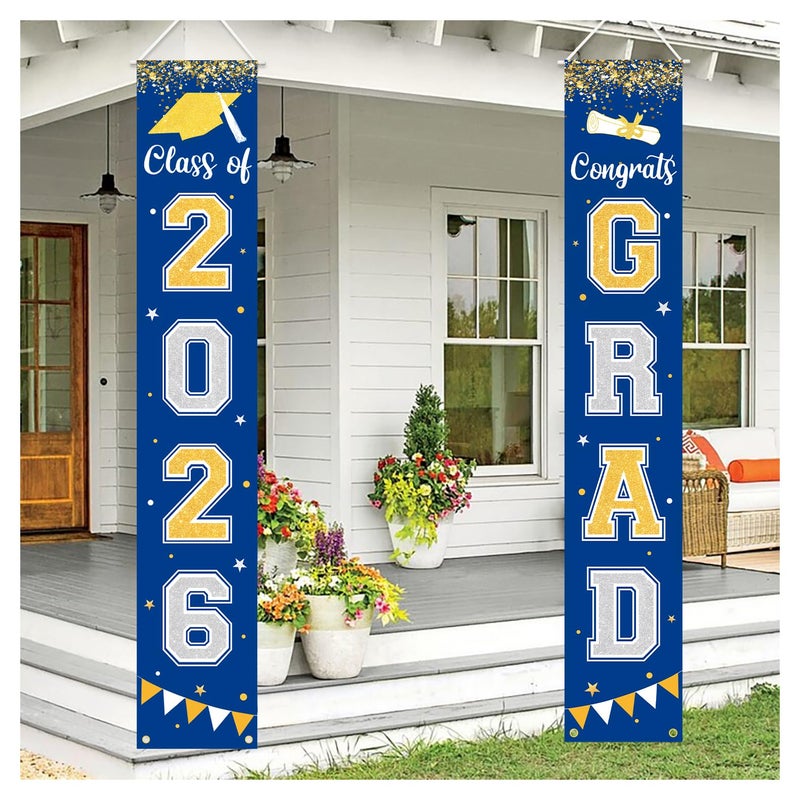 Labrostar Graduation Decorations 2026 GRAD Banner Blue Porch Door Sign Welcome Banner For Indoor Outdoor Wall Graduation Decorations Class of 2026 - Image 2