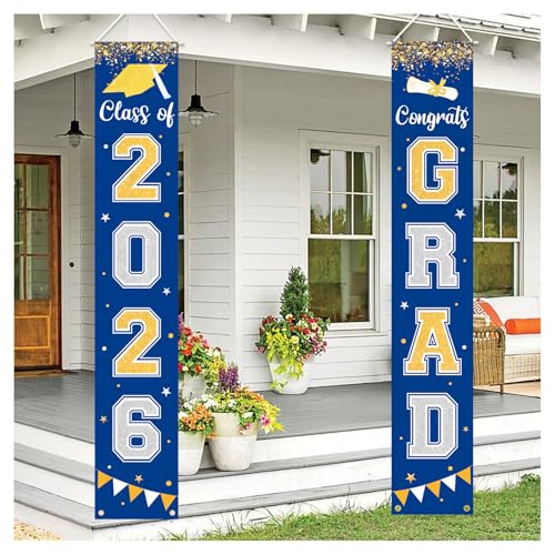 Labrostar Graduation Decorations 2026 GRAD Banner Blue Porch Door Sign Welcome Banner For Indoor Outdoor Wall Graduation Decorations Class of 2026 - Image 1