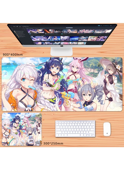 No Overlock Honkai Impact 3 Mouse Pad Extra Large Animation Kiana Dem Lisa Alicia Two-Dimensional Notebook-Color:80x30cm Thickness 3mm-Pattern:Beach