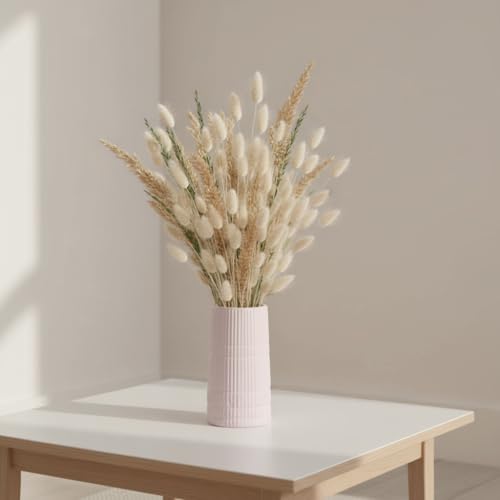 PUREZENTO Pink 'BlushGroove' Ceramic Ribbed Vase - 5 Inch (Pack of 1) | Decorative Ribbed Vase for Dried Flowers & Pampas Grass | Centerpiece Vases for Modern Home Decor, Living Room, Office Decor - Image 2