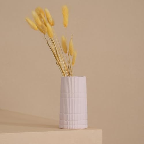 PUREZENTO Pink 'BlushGroove' Ceramic Ribbed Vase - 5 Inch (Pack of 1) | Decorative Ribbed Vase for Dried Flowers & Pampas Grass | Centerpiece Vases for Modern Home Decor, Living Room, Office Decor - Image 4