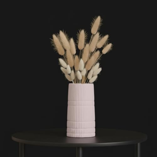 PUREZENTO Pink 'BlushGroove' Ceramic Ribbed Vase - 5 Inch (Pack of 1) | Decorative Ribbed Vase for Dried Flowers & Pampas Grass | Centerpiece Vases for Modern Home Decor, Living Room, Office Decor - Image 3