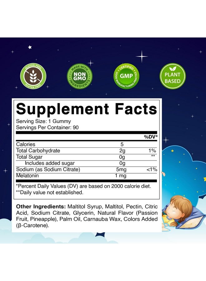 Vitamatic فيتامينات خالية من السكر للأطفال ميلاتونين 1 ملغ، 90 جيمي، بنكهة الأناناس و فاكهة العاطفة - Image 2