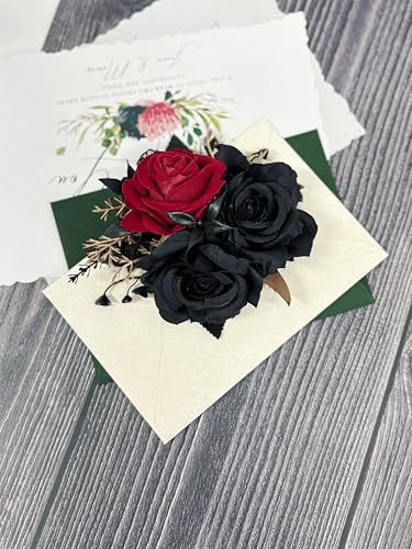DESUNESS Wedding Flower Set with Rose Corsage and Boutonniere for Men (Black & Red) - Image 4