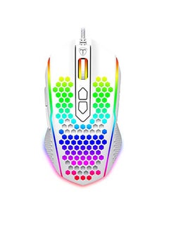 Honeycomb Wired Gaming Mouse, RGB Backlight and 8000 Adjustable DPI,Ergonomic and Lightweight USB Computer Mouse with High Precision Sensor for Windows PC & Laptop Gamers (White)