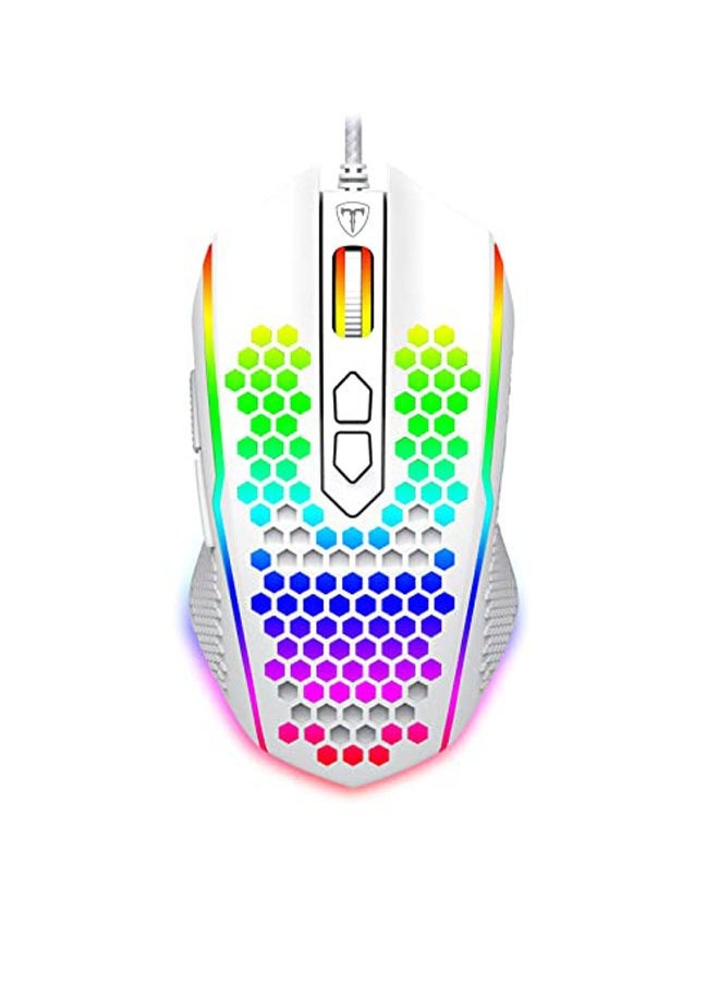 T-DAGGER - Honeycomb Wired Gaming Mouse, RGB Backlight and 8000 Adjustable DPI,Ergonomic and Lightweight USB Computer Mouse with High Precision Sensor for Windows PC & Laptop Gamers (White) - Image 1