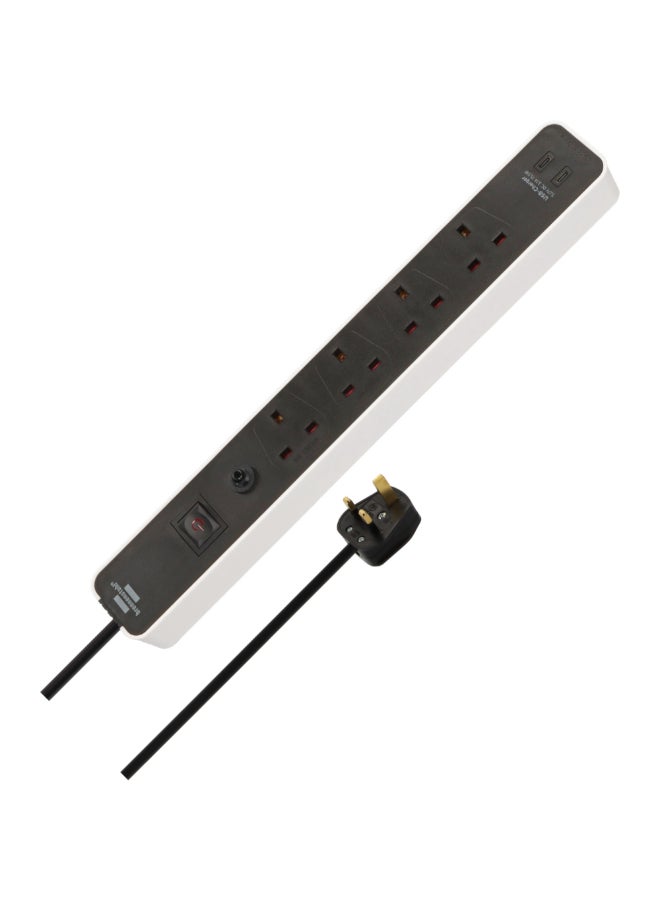 Brennenstuhl Ecolor 4-Way 2-USB Power Strip with Safety Fuse Button White and Black 3 m 1153243126 - Image 1