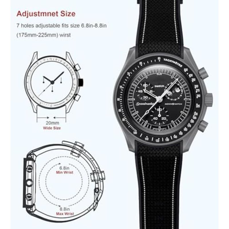 أحزمة لساعة Moonswatch، حزام سيليكون منحني متوافق مع ساعة أوميغا X Swatch 20 مم، حزام بديل Swatch Omega Moonswatch Speedmaster للرجال - Image 5