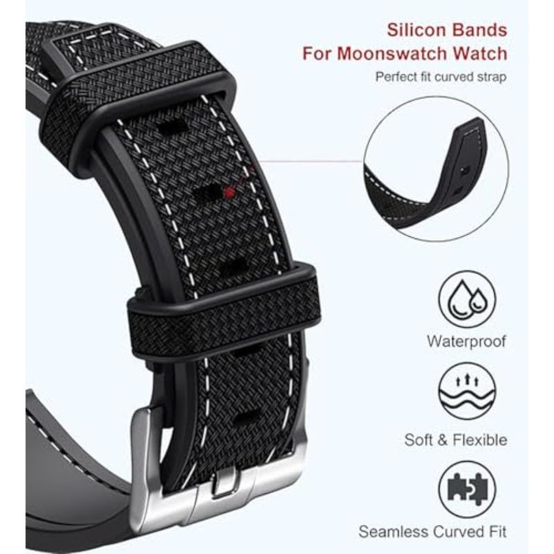 أحزمة لساعة Moonswatch، حزام سيليكون منحني متوافق مع ساعة أوميغا X Swatch 20 مم، حزام بديل Swatch Omega Moonswatch Speedmaster للرجال - Image 3