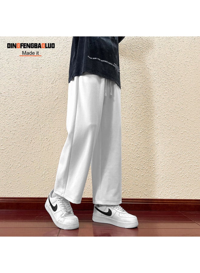 Dingfengbaoluo بنطال كاجوال للرجال، خريف وشتاء، فضفاض، رياضي، خارجي، عصري، واسع الأرجل، بنطلون مستقيم ثقيل، 9066 أبيض 2XL - Image 5