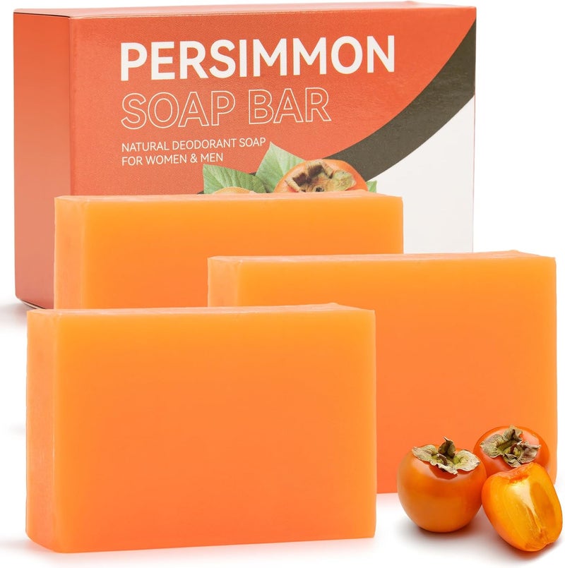 3 PCS Persimmon Soap for Nonenal Persimmon Deodorant Soaps Bar for Body Odour Natural Hand Body Soaps with Foaming Nets for Men Women Deep CleaningRemoves Odors 3 Orange