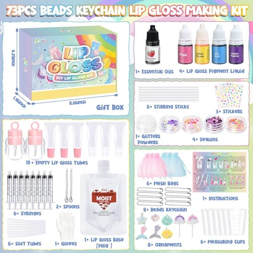 Jcoos Lip Gloss Making Kit 73PCS Keychain DIY Lip Gloss Shimmery Moisturizing Lip Glaze Handmade Set Fun Craft Kit for Beginner Women Kids Tween Preteen Teens Girl Gifts Trendy Stuff - Image 3