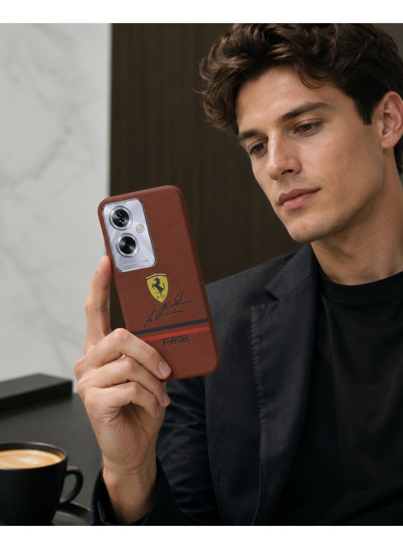 فيراري جراب حماية خلفي فيراري من الجلد الفاخر لهاتف أوبو Oppo A79 5G - بني - Image 2
