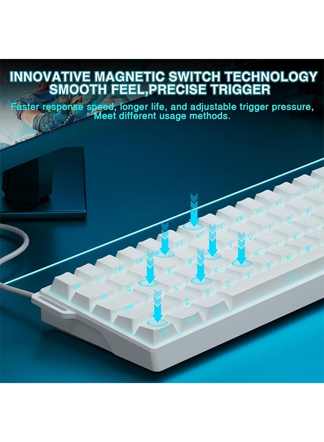 AULA WIN60 HE Mechanical Gaming Keyboard Wired,Hall Effect Magnetic Switches,Adjustable Actuation Rapid Trigger,8K Polling Rate,Side Printed,RGB Backlight,60% Percent Keyboard for Mac/Win (WHITE) - Image 3