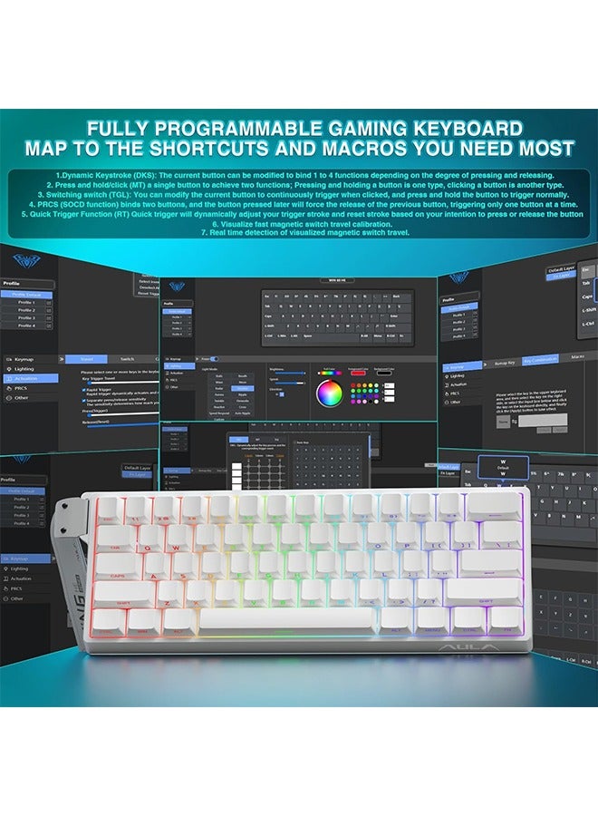 AULA WIN60 HE Mechanical Gaming Keyboard Wired,Hall Effect Magnetic Switches,Adjustable Actuation Rapid Trigger,8K Polling Rate,Side Printed,RGB Backlight,60% Percent Keyboard for Mac/Win (WHITE) - Image 5