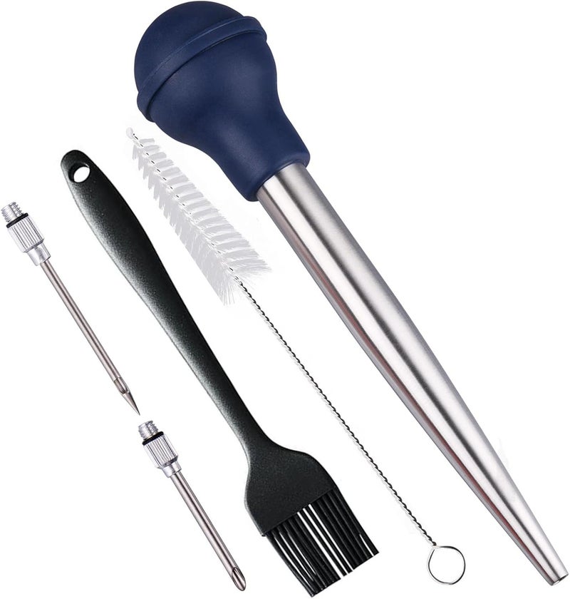 Smithcraft Turkey Baster, 18/8 Stainless Steel Turkey Baster, Baster Syringe Meat Injector Baster Set with 2 Needles&2 Cleaning Basting Brush, Baster for Flavor Meat Poultry, Beef&Chicken Cooking Blue - Image 1