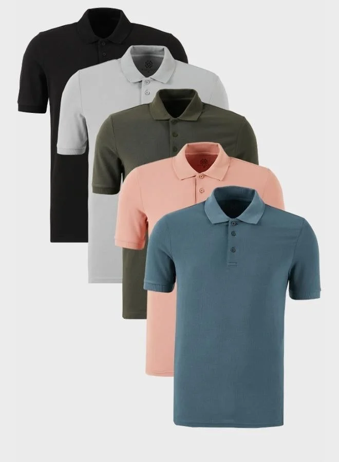 Buratti Buratti Cotton Regular Fit Button-Down Polo Collar 5-Pack T-Shirt Men's T-SHIRT 5902127S5