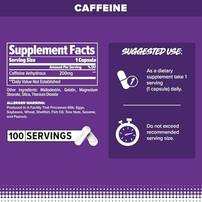 FINAFLEX Pure Caffeine - 100 Capsules - Promotes Mental Alertness, Energy & Focus for Men & Women - with Caffeine Anhydrous - 100 Servings - Image 2