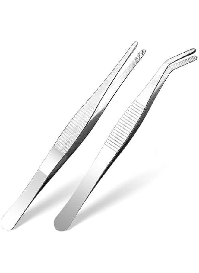 Generic 2Pcs 14cm Stainless Steel Tweezers, Curved Tweezers, Pointed Non-Slip Straight Tweezer Long Blunt Tweezers Slant Tweezer for Craft Electronics Lab Work Sewing Machine Hair Remover  - Image 1
