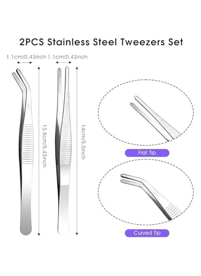 Generic 2Pcs 14cm Stainless Steel Tweezers, Curved Tweezers, Pointed Non-Slip Straight Tweezer Long Blunt Tweezers Slant Tweezer for Craft Electronics Lab Work Sewing Machine Hair Remover  - Image 2