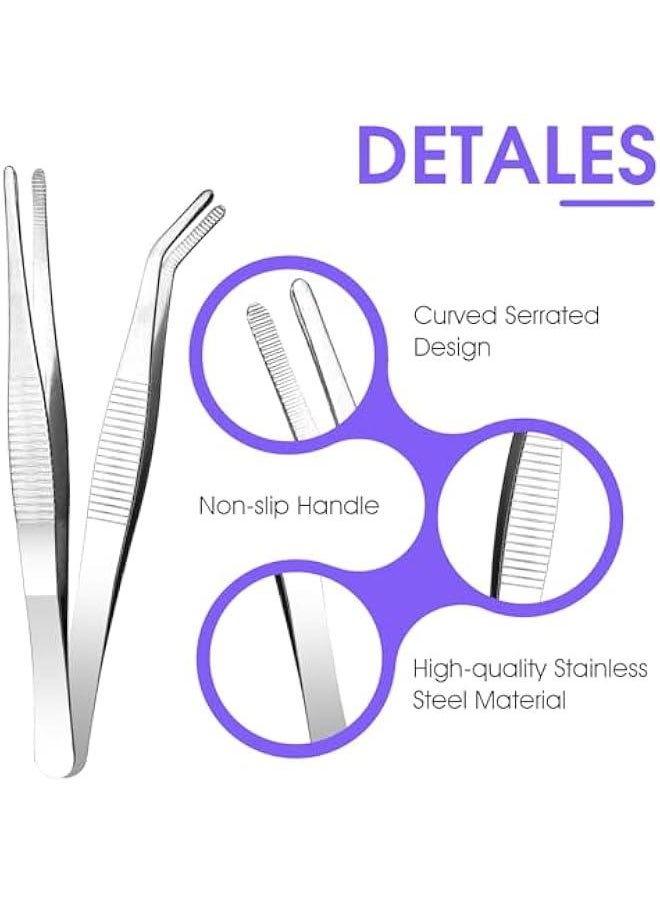 Generic 2Pcs 14cm Stainless Steel Tweezers, Curved Tweezers, Pointed Non-Slip Straight Tweezer Long Blunt Tweezers Slant Tweezer for Craft Electronics Lab Work Sewing Machine Hair Remover  - Image 3