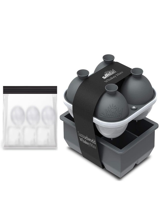 سامويل ورلد قوالب ثلج سيليكون كبيرة فاخرة من Samuelworld، مكعبات كبيرة بحجم 2 بوصة وقوالب ثلج كروية بحجم 2.5 بوصة - خالية من مادة BPA، صانعة ثلج حرفية للهدايا، سهلة الفك - رمادي (مع كيس ثلج) - Image 1