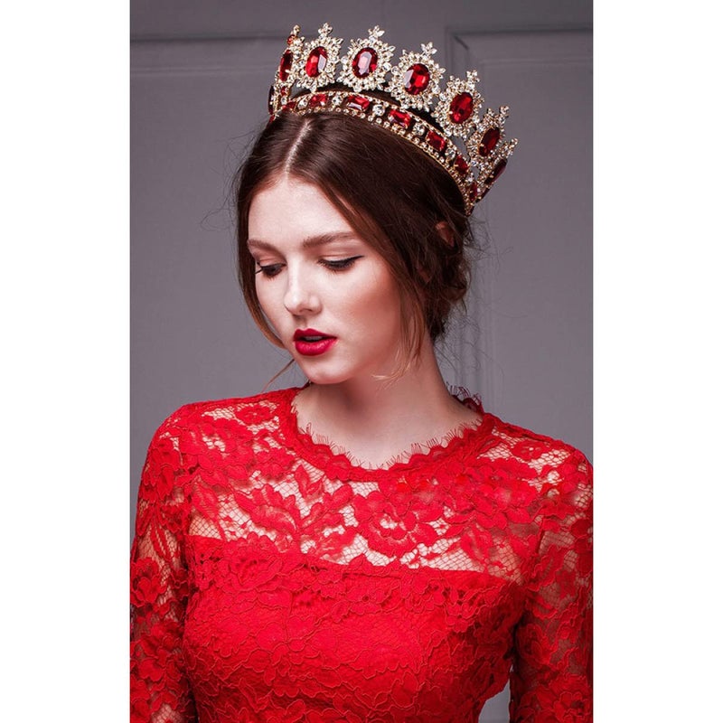 cheekyglo 3pcs Wedding Rhinestones Prom Baroque Tiara Crystal Birthday Hairband Clip Hair for / Party Rhinestone Vintage Barrettes Loop Queen Red Full Decorated Bride Round - Image 4
