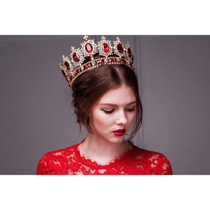 cheekyglo 3pcs Wedding Rhinestones Prom Baroque Tiara Crystal Birthday Hairband Clip Hair for / Party Rhinestone Vintage Barrettes Loop Queen Red Full Decorated Bride Round - Image 3