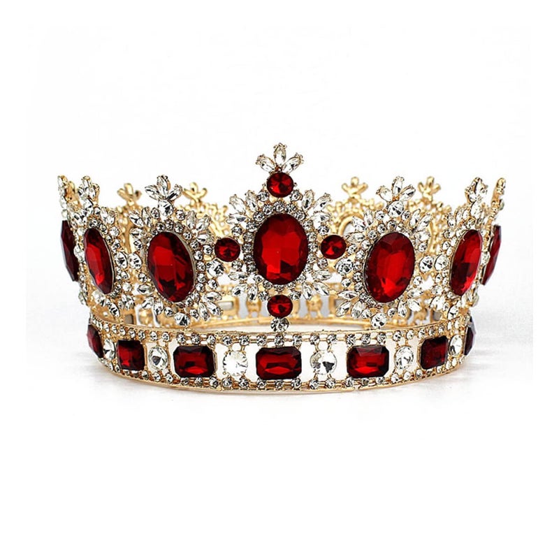 cheekyglo 3pcs Wedding Rhinestones Prom Baroque Tiara Crystal Birthday Hairband Clip Hair for / Party Rhinestone Vintage Barrettes Loop Queen Red Full Decorated Bride Round - Image 2