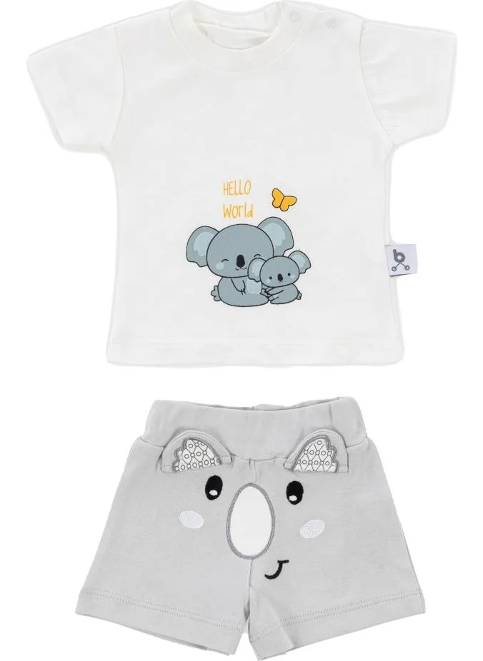 طفل يمشي Hero Short Sleeve Patterned Baby T-Shirt & Embroidered Shorts Set Koala