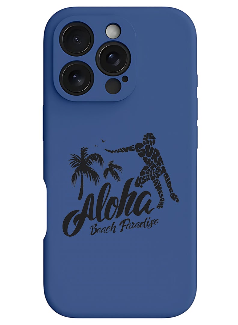 Theodor iPhone 16 Pro Max Blue Protective Slim Fit Case Liquid Silicone Cover with Full Body Protection Anti-Scratch Shockproof Case For iPhone - Aloha Beach Paradise Black - Image 1
