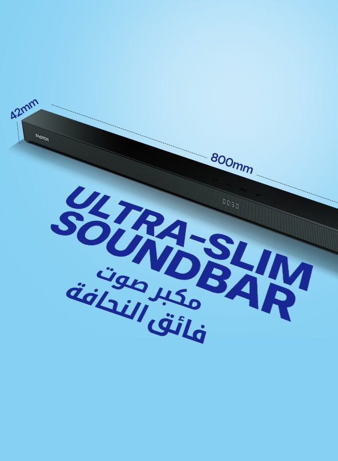 فاستر مكبرات صوت T4000 2.1 قناة للمسرح المنزلي - مضخم صوت قوي ومكبر صوت لاسلكي بتقنية بلوتوث - صوت محيطي بقوة 120 واط - صوت جهير عميق ومثير، مدمج رقميًا - يدعم بلوتوث 5.2، HDMI، AUX، USB، جهاز تحكم عن بعد، TV ARC، أوضاع DSP EQ، شاشة LED - Image 2