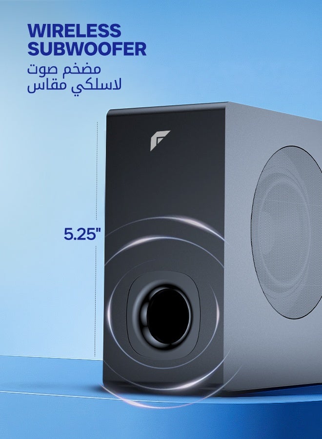 فاستر مكبرات صوت T4000 2.1 قناة للمسرح المنزلي - مضخم صوت قوي ومكبر صوت لاسلكي بتقنية بلوتوث - صوت محيطي بقوة 120 واط - صوت جهير عميق ومثير، مدمج رقميًا - يدعم بلوتوث 5.2، HDMI، AUX، USB، جهاز تحكم عن بعد، TV ARC، أوضاع DSP EQ، شاشة LED - Image 3