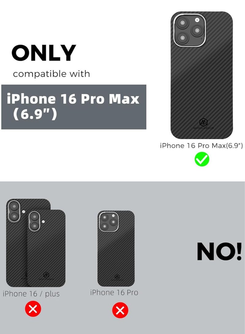 MONOCARBON Real Aramid Fiber MagSafe iPhone 16 Pro MAX Case Cover [ULTRA SLIM] Lightweight Anti-Scratch - Matte Black - Image 2