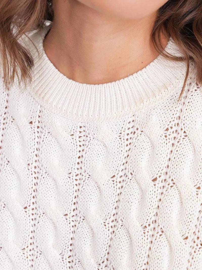 Mixray Natural Mixray Cable Knit Pattern Crew Neck Sweater for Women | Best Price UAE