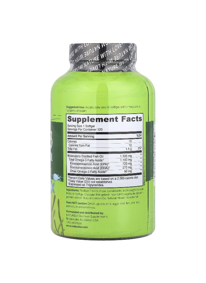 NATURELO NATURELO, Omega-3 Triglyceride Fish Oil, 1,100 mg, 120 Softgels  - Image 2