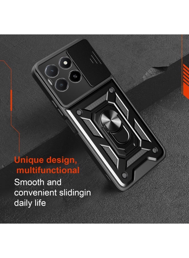 غطاء الحالة لشرف X7c 4G / 5G / الشرف 200 الذكي ، غطاء عدسة الكاميرا الشريحة + حلقة الركيزة الدوارة 360 درجة + دعم سيارة مغناطيسية جبل حالة الهاتف المحمول مقاومة للصدمات لشرف X7c 4G / 5G ، أسود - Image 5